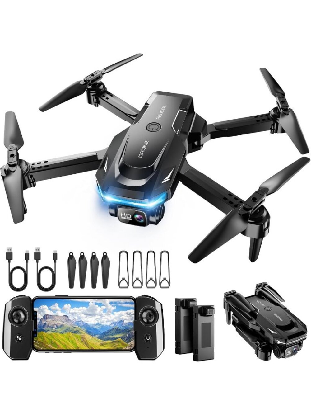 Foldable 1080P Camera Drone - Remote Control RC Quadcopter for Aerial